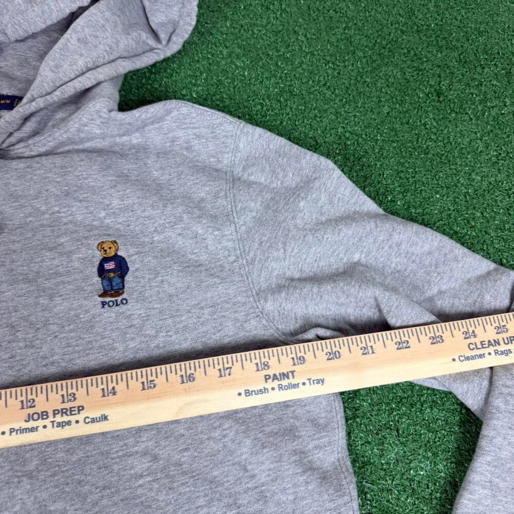 Polo Ralph Lauren Polo Bear Hoodie Gray Men’s Medium 2000s Embroidered Flag - Picture 3 of 5
